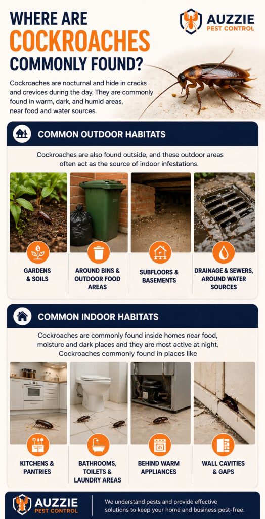 Where are cockroaches commonly found?