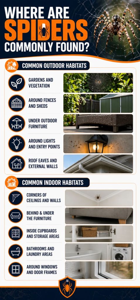 Where are Spiders commonly found?